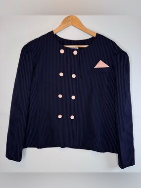 Good Times Vintage Double Breasted Blazer Jacket‎ sz 16 Petite navy blue, pink